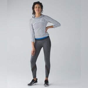 Lululemon Inspire Tight Mesh Leggings Marbled Gray Black, Blue Waistband, Size 8